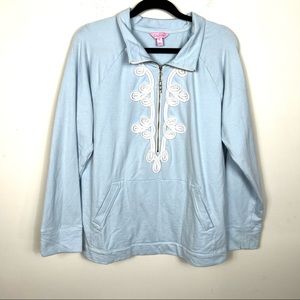 Lilly Pulitzer Women’s Half Zip XL Blue White Lace Long Sleeve Casual Sweater